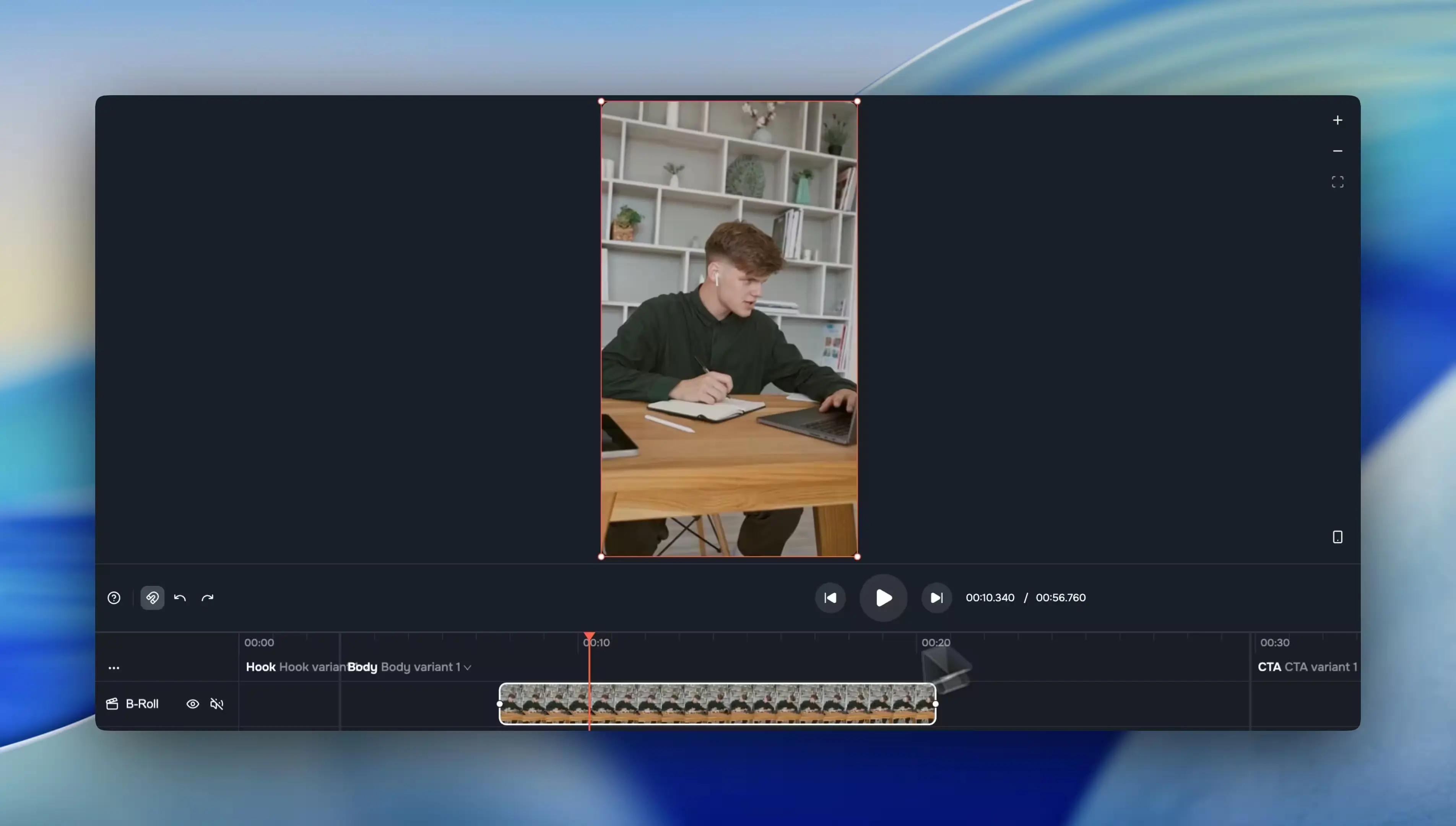 Slip edits in the video editor