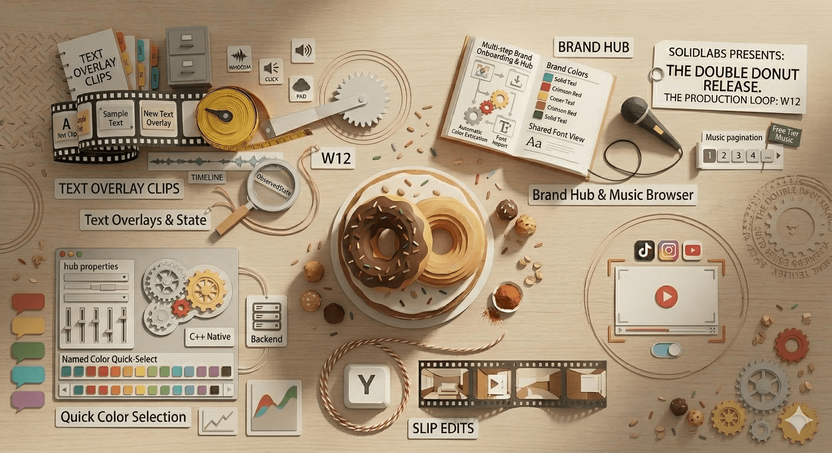 Double Donut Release (W12): Brand Hub, Text Overlays, Music Picker & Raw Material Scrubbing